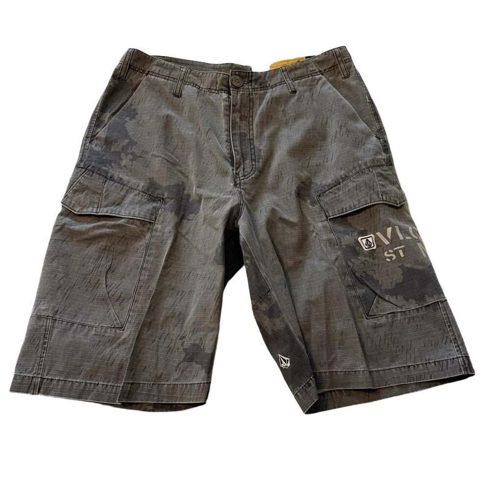 Volcom Scout Cargo Shorts Size 33 Camo Ripstop Military Streetwear